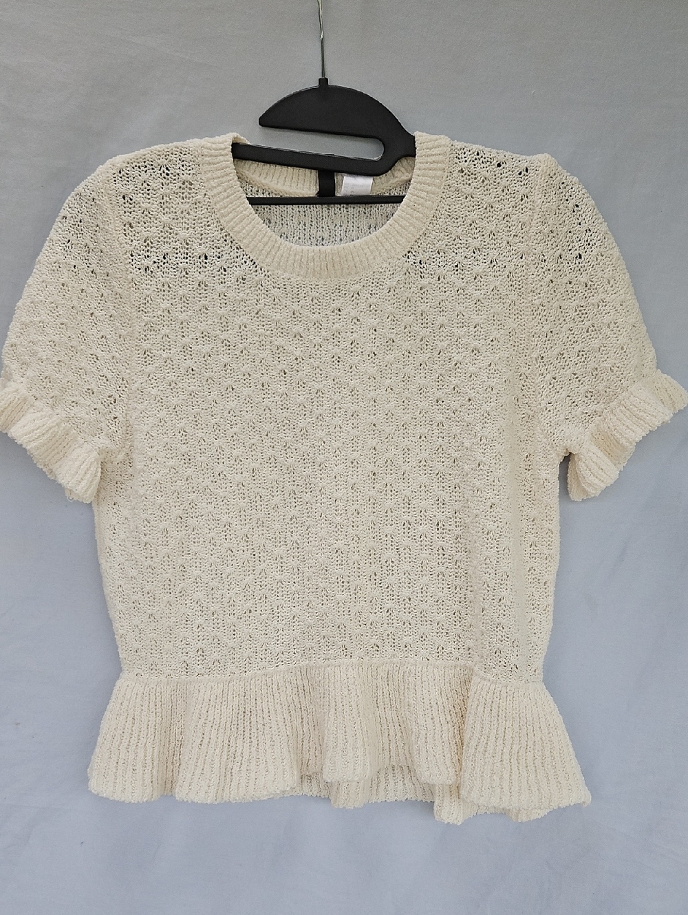 Divided/ H&M Cream Ribbed Knit Short-Sleeve Top Size Med